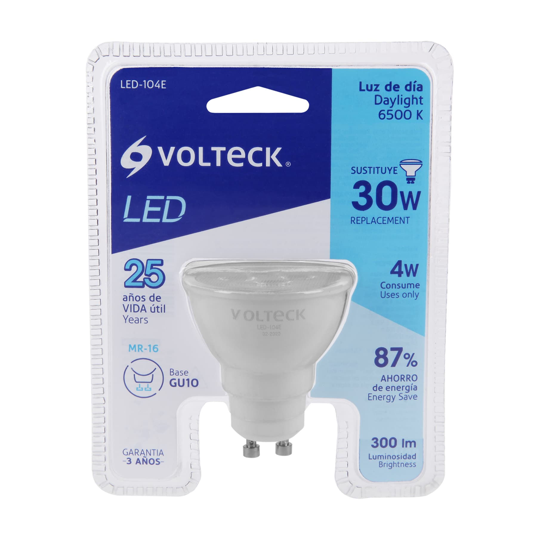 LED-104E Lámpara de LED 4 W tipo MR 16 base GU10 luz de día, blíster Cód:46215