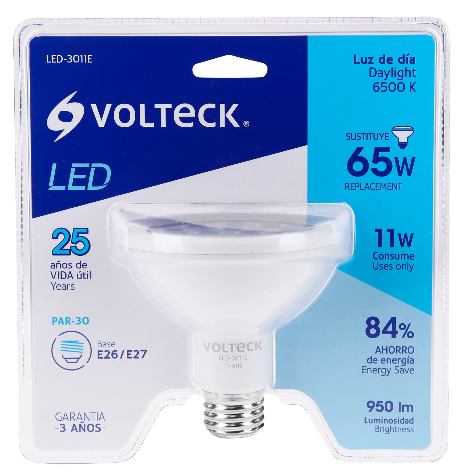 LED-3011E Foco LED 11 W tipo PAR30, 6500K blanca fría, VOLTECK Código: 46187