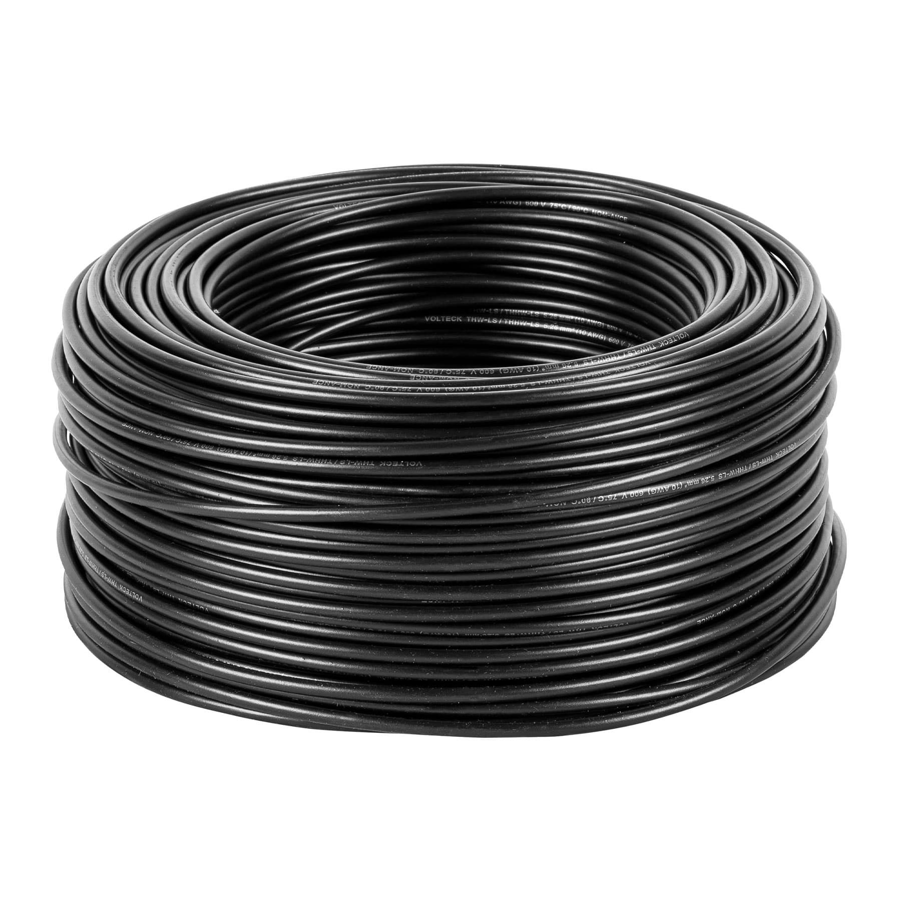 CAB-10N Rollo de 100 m de cable THHW-LS 10 AWG negro, VOLTECK Código: 46051