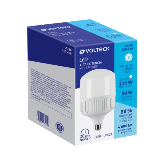 LED-450 Foco LED alta potencia 50 W (450 W), 6500 K, E26, VOLTECK Código: 46228
