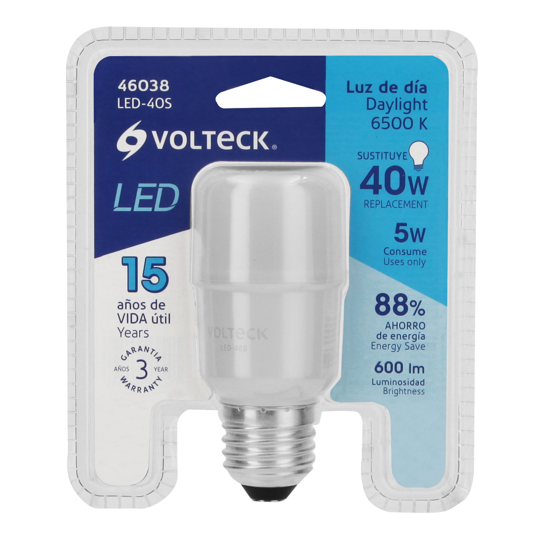 LED-40S Foco LED 5 W, tipo barra, 6500K blanca fría, E26, VOLTECK Código: 46038