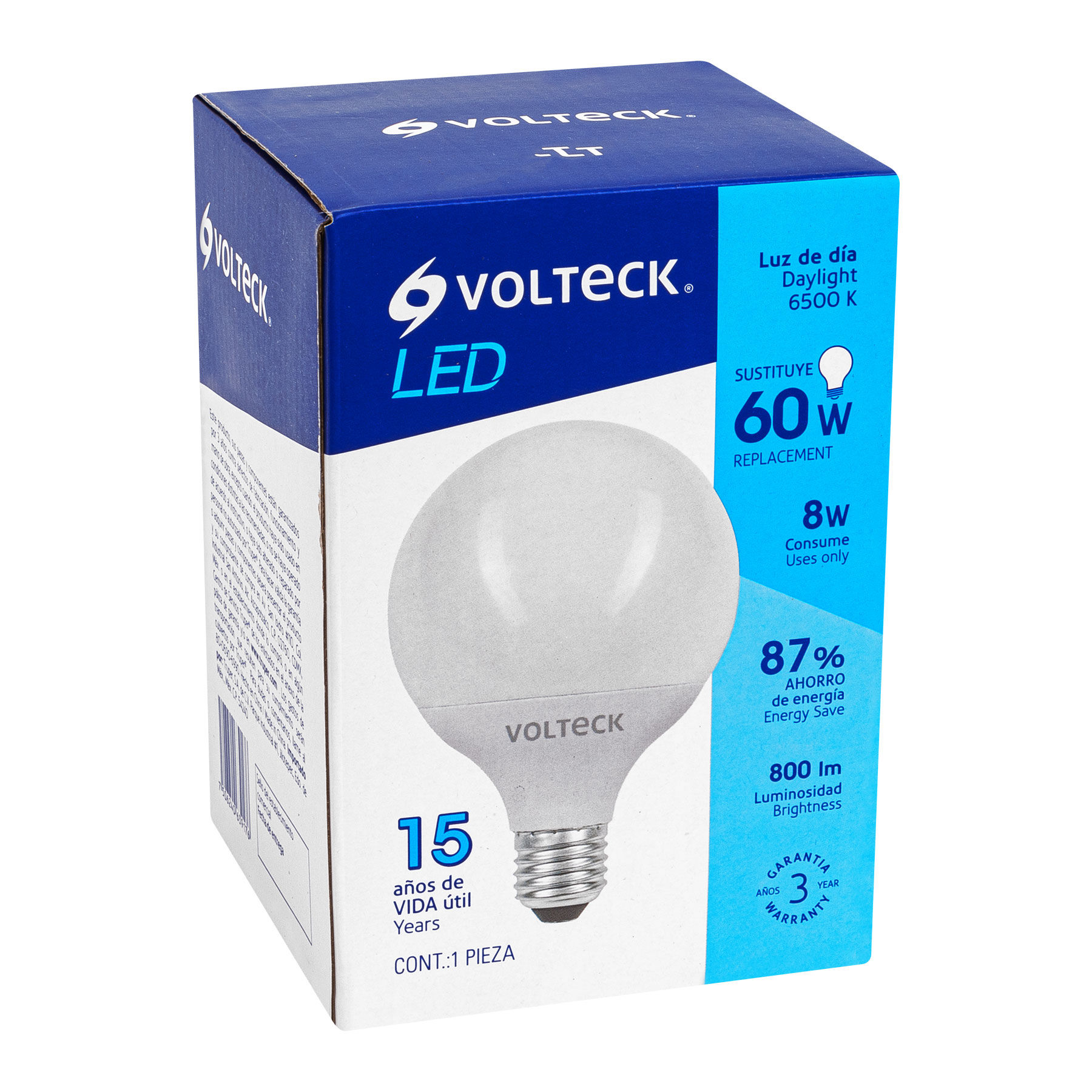 LED-G10 Foco LED 8 W, tipo globo G95,6500K blanca fría, E26, Código: 46195