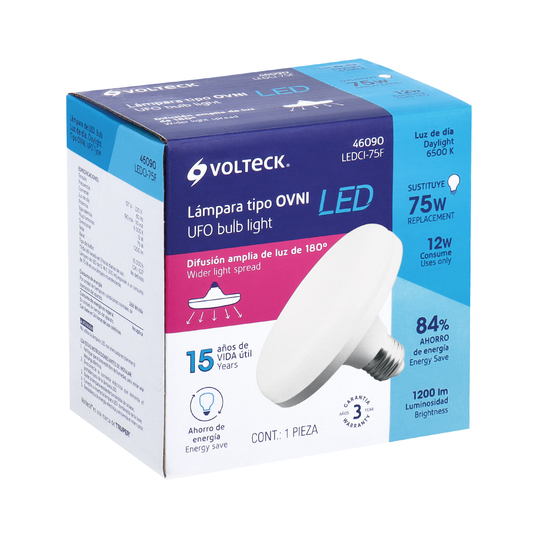 LEDCI-75F Lámpara LED tipo OVNI 12 W (equiv. 75 W), luz de día, caja Cód: 46090
