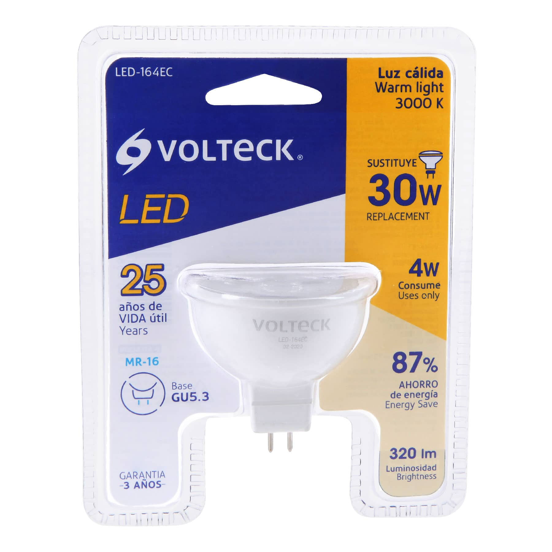 LED-164EC Lámpara de LED 4 W tipo MR 16 base GU5.3 luz cálida, blíster Cód:46177