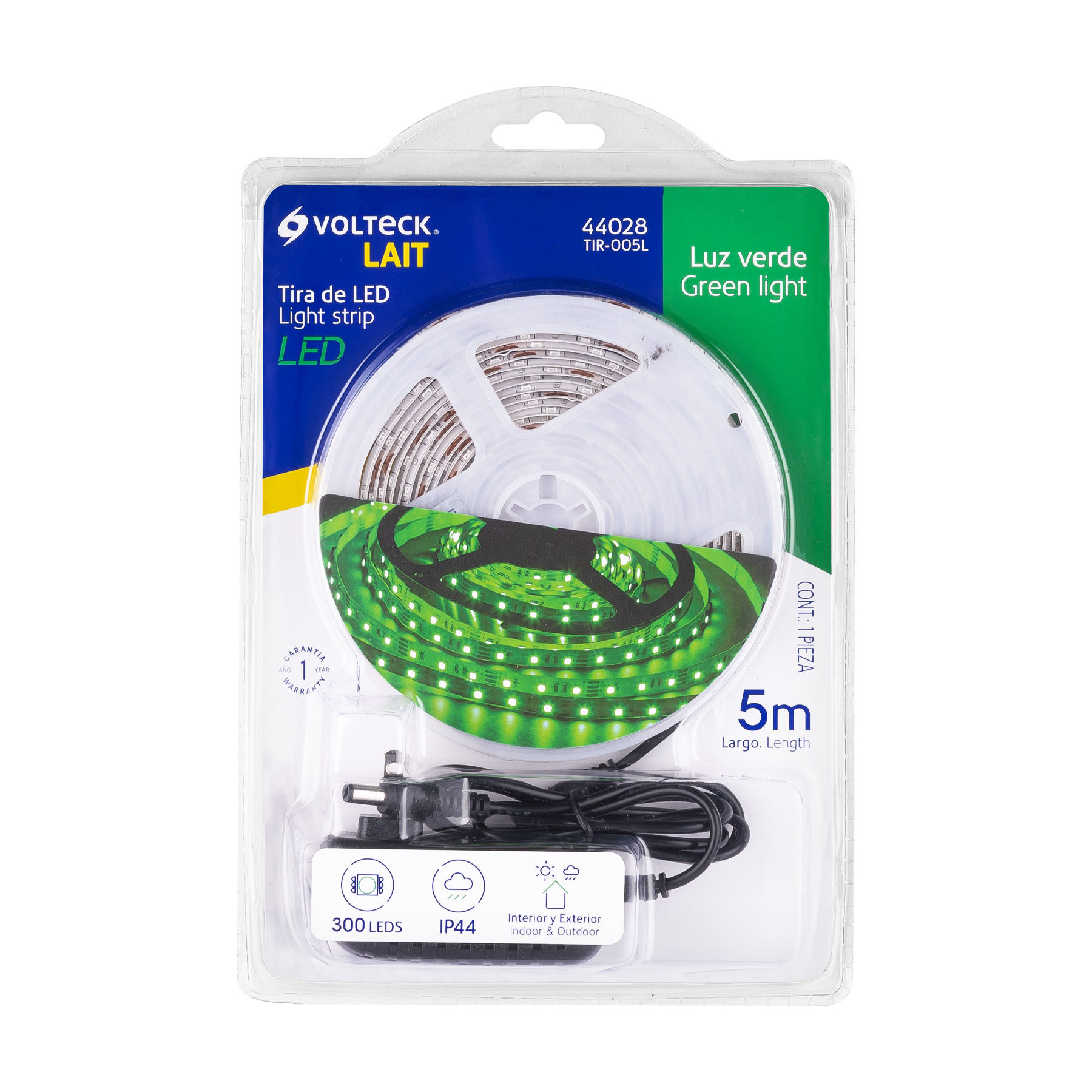 TIR-005L Tira LED 16 W para interior y exterior, 5 m, verde, Código: 44028