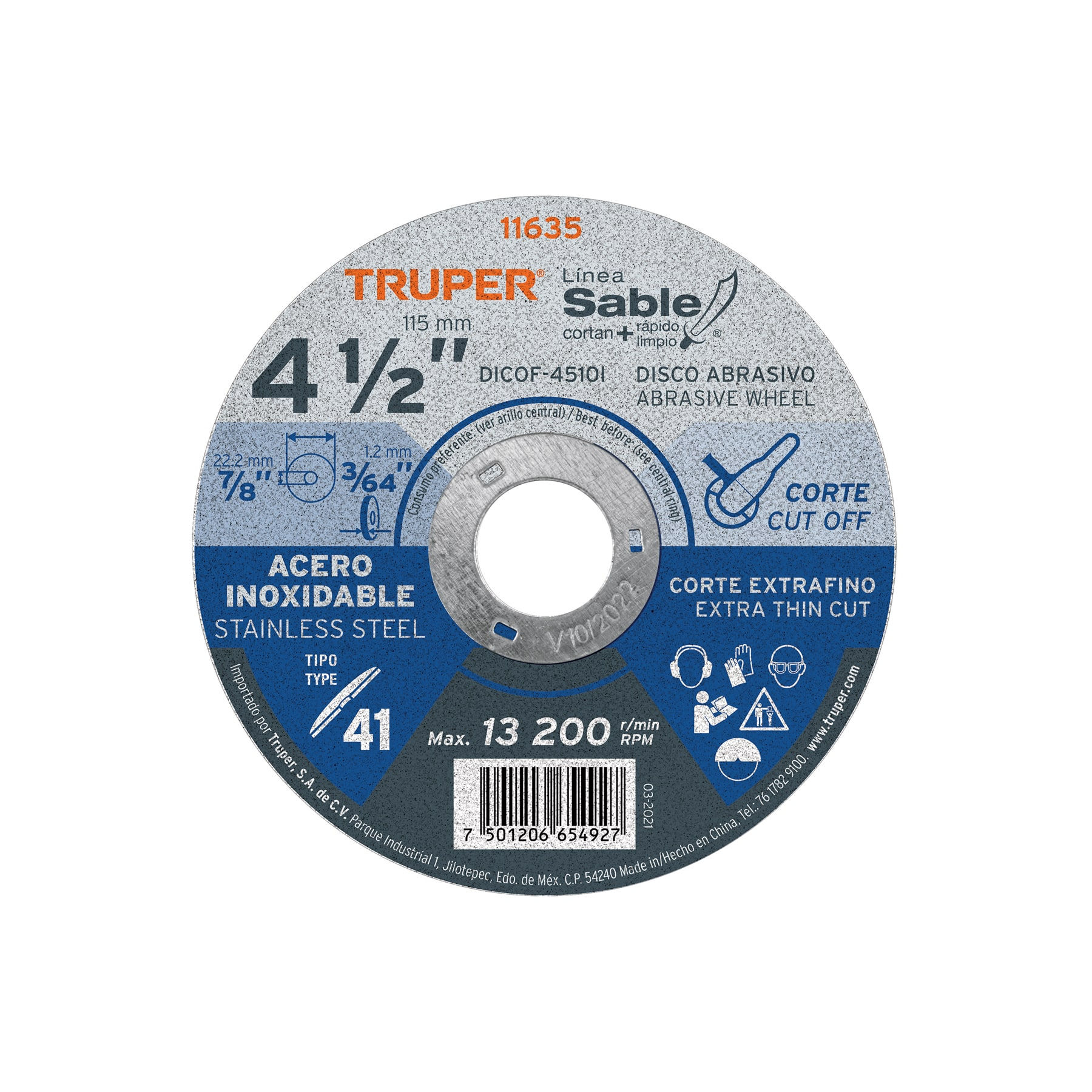 DICOF-4510I Disco abrasivo de corte preciso acero inox 4-1/2'x1mm Código:11635