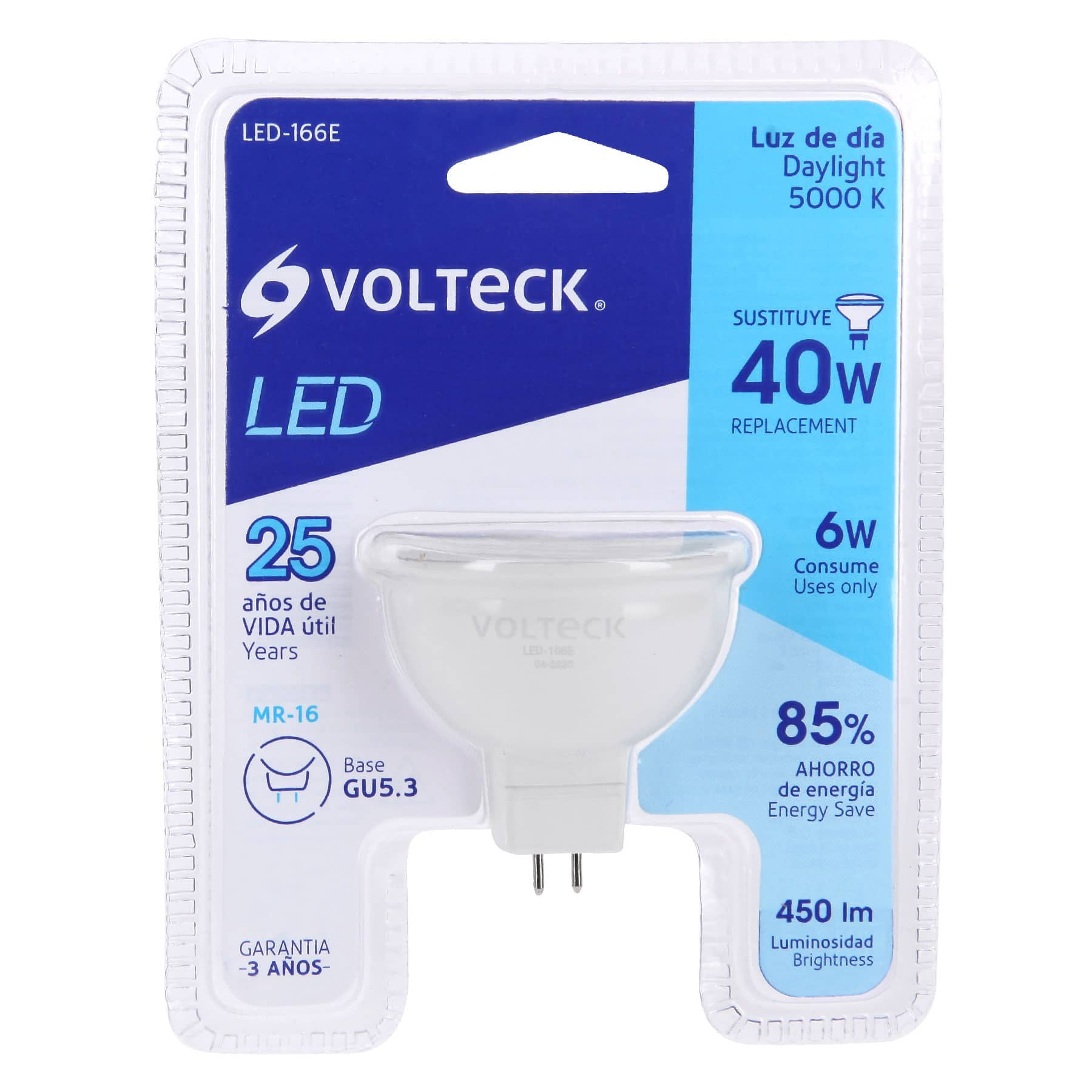 LED-166E Lámpara de LED 6 W tipo MR 16 base GU5.3 luz de día, blíster Cód: 46180
