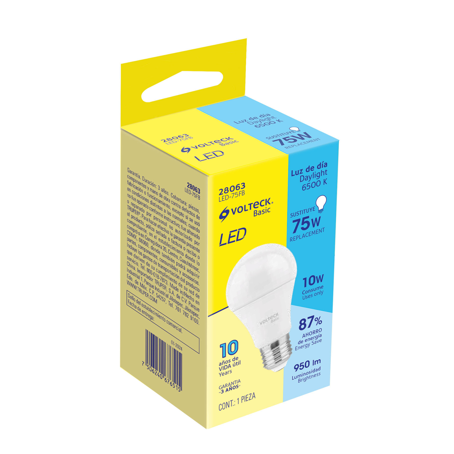 LED-75FB Foco LED 10W (75W) A19, 6500K blanca fría, 950 lm, BASIC Código: 28063