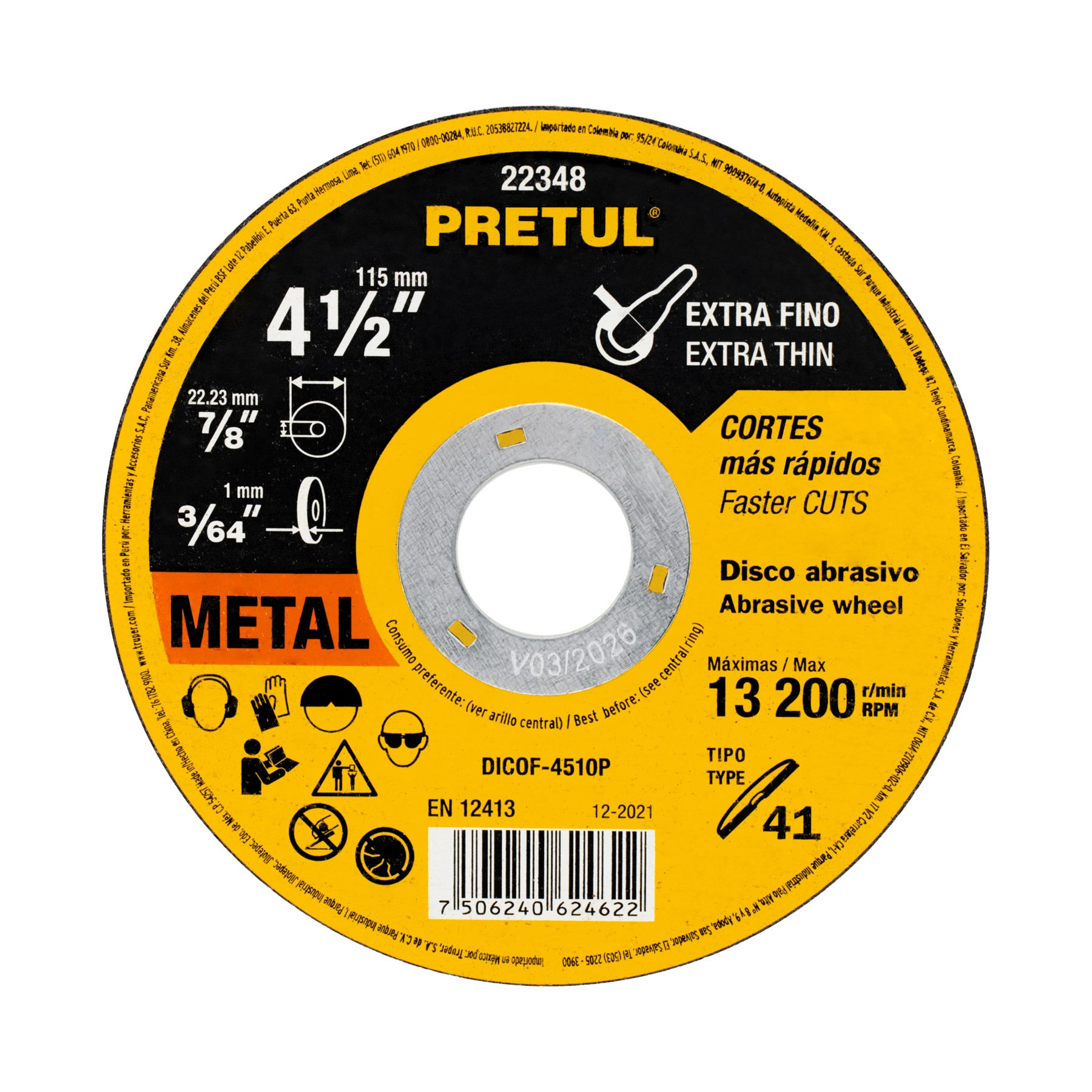 DICOF-4510P Disco abrasivo de corte preciso metal 4-1/2' x 1 mm, Código:22348