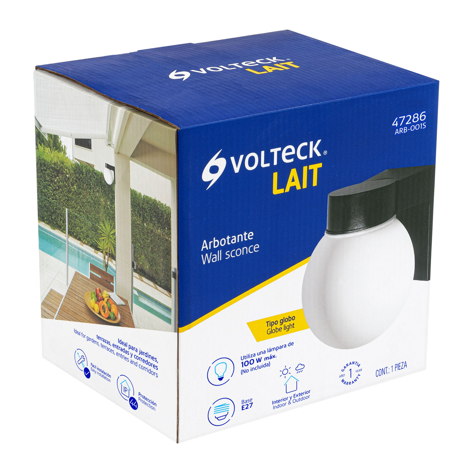 ARB-001S Arbotante de pared tipo globo, lámpara no incluida, VOLTECK Cód: 47286