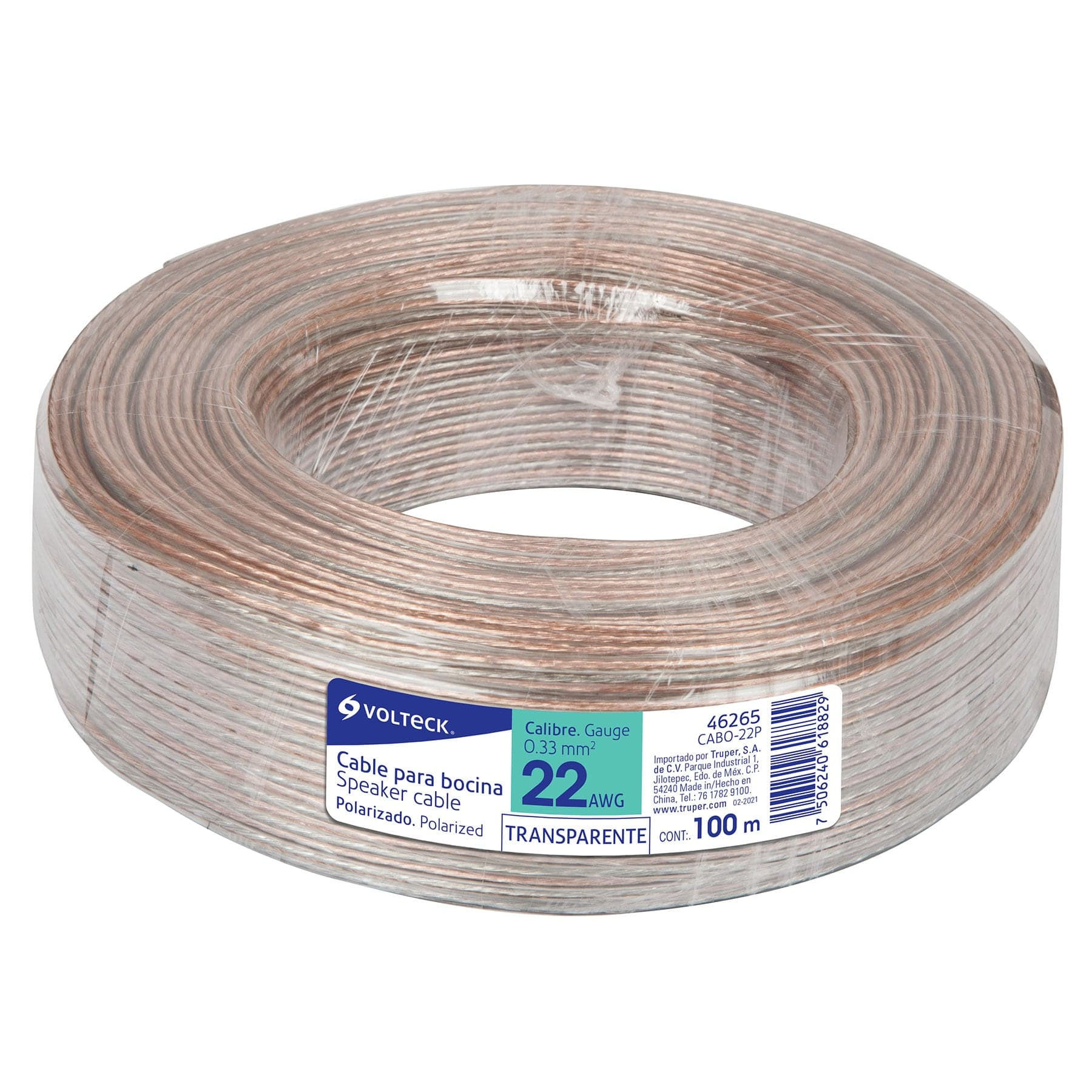CABO-22P Rollo de 100 m cable polarizado transparente p/bocina 22 AWG Cód: 46265