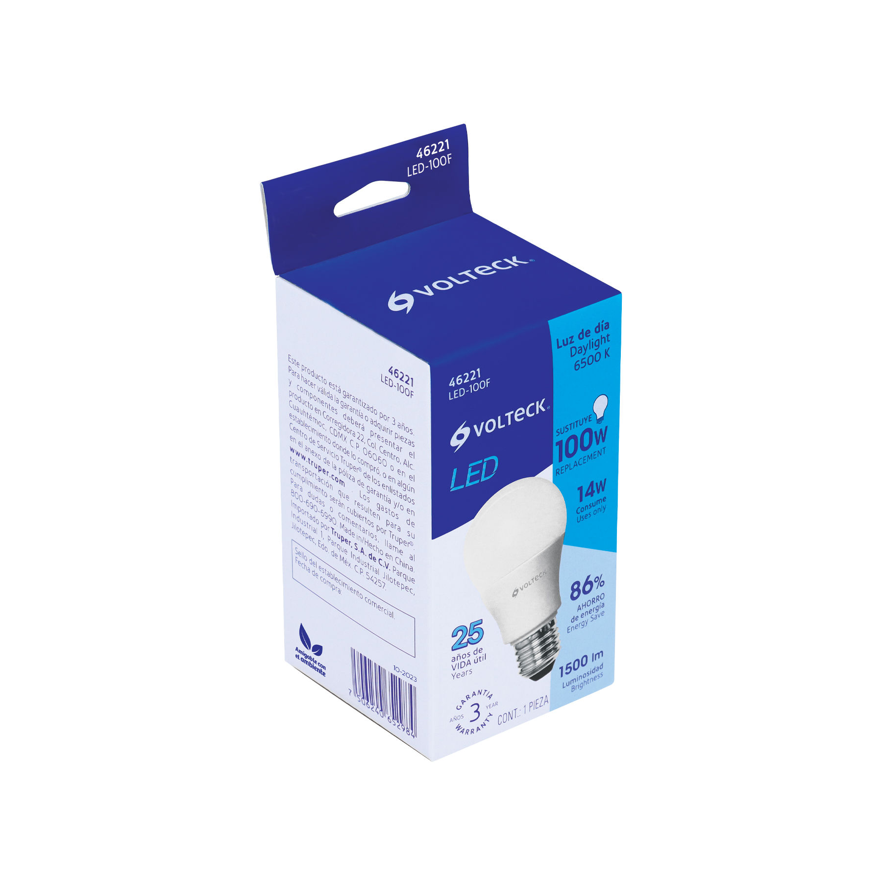 LED-100F Foco LED 14W (100W) A19, 6500K blanca fría, 1500 lm, caja Código: 46221