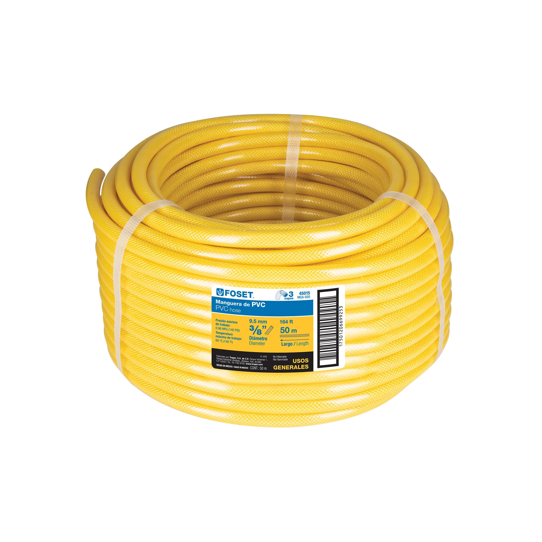 MGA-500 Manguera para gas, PVC amarilla, 3/8' s/conexión, 50 m,FOSET COD:45015