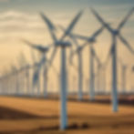 Wide angle view of a wind farm generating renewable energy