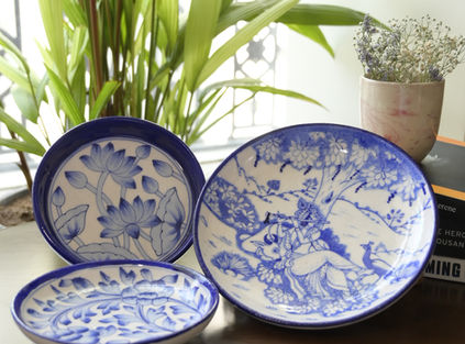 blue pottery plates