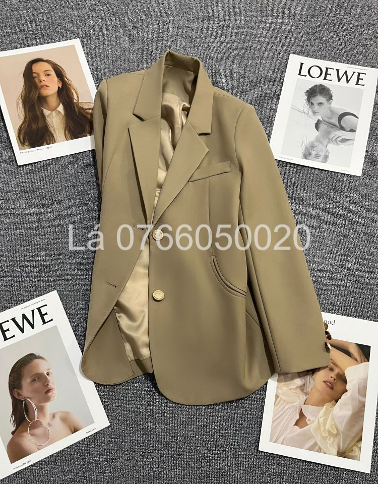 Hình thu nhỏ: Áo Blazer nữ 1 hàng khuy kim loại - Màu kaki