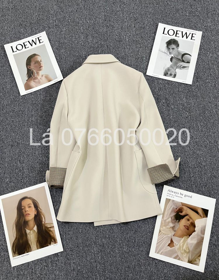 Hình thu nhỏ: Áo Blazer nữ 2 hàng khuy - Trắng tay lỡ phối caro