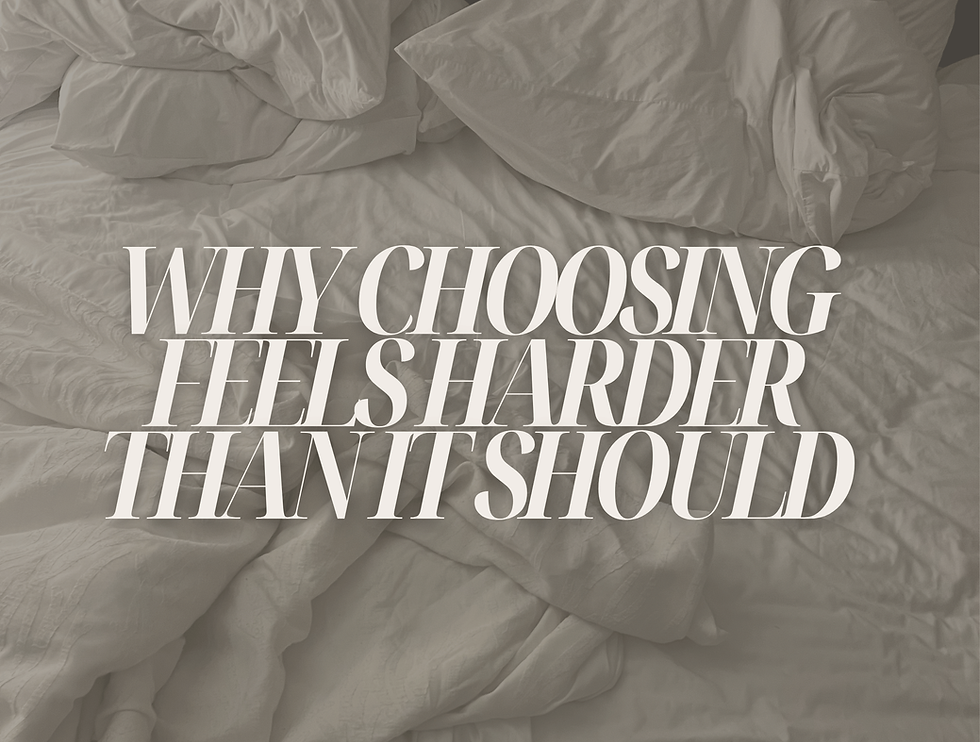 decision fatigue title text over an image of a messy bed