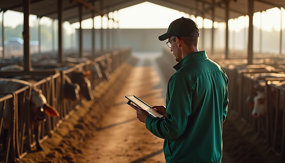     Employee reviewing documentation in barn