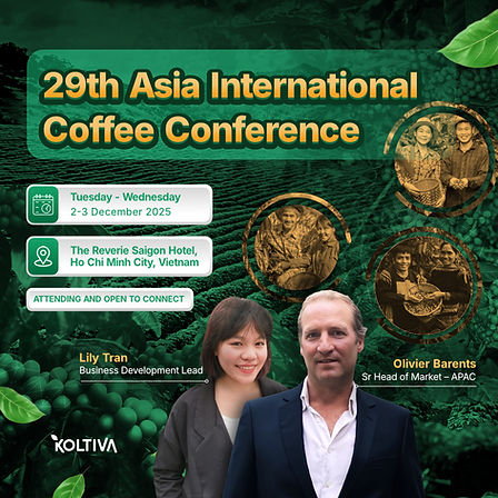 Networking session at Asia International Coffee Conference with global coffee industry leaders discussing sustainability and traceability.