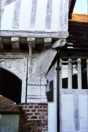 Close up of some of the wooden details of Pykenham's Gatehouse