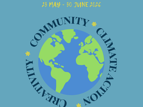 Graphic of the world surrounded by text: Community, climate, creativity. Poster advertises Manningtree Earth Festival 23rd May - 30th June