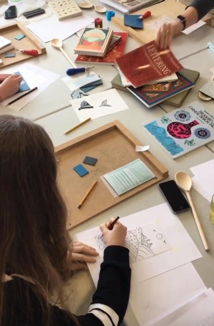 tracing designs onto lino blocks