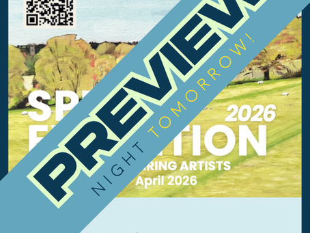 NaviStitch poster advertising the Spring Exhibition with a banner diagonally across it with 'Preview Night Tomorrow' on it