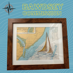 Nautical stitched art on a chart of Bawdsey