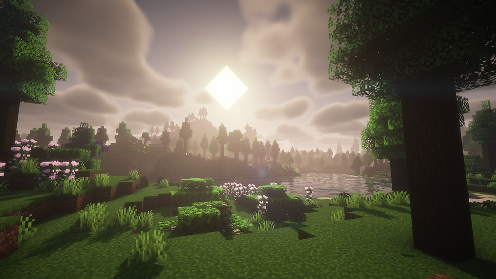 A landscape shot of the Overworld's sunrise.