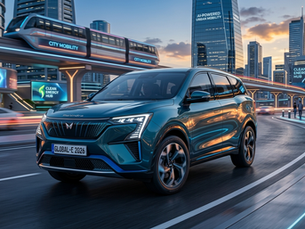Nuevo SUV eléctrico Mahindra futurista en entorno urbano inteligente