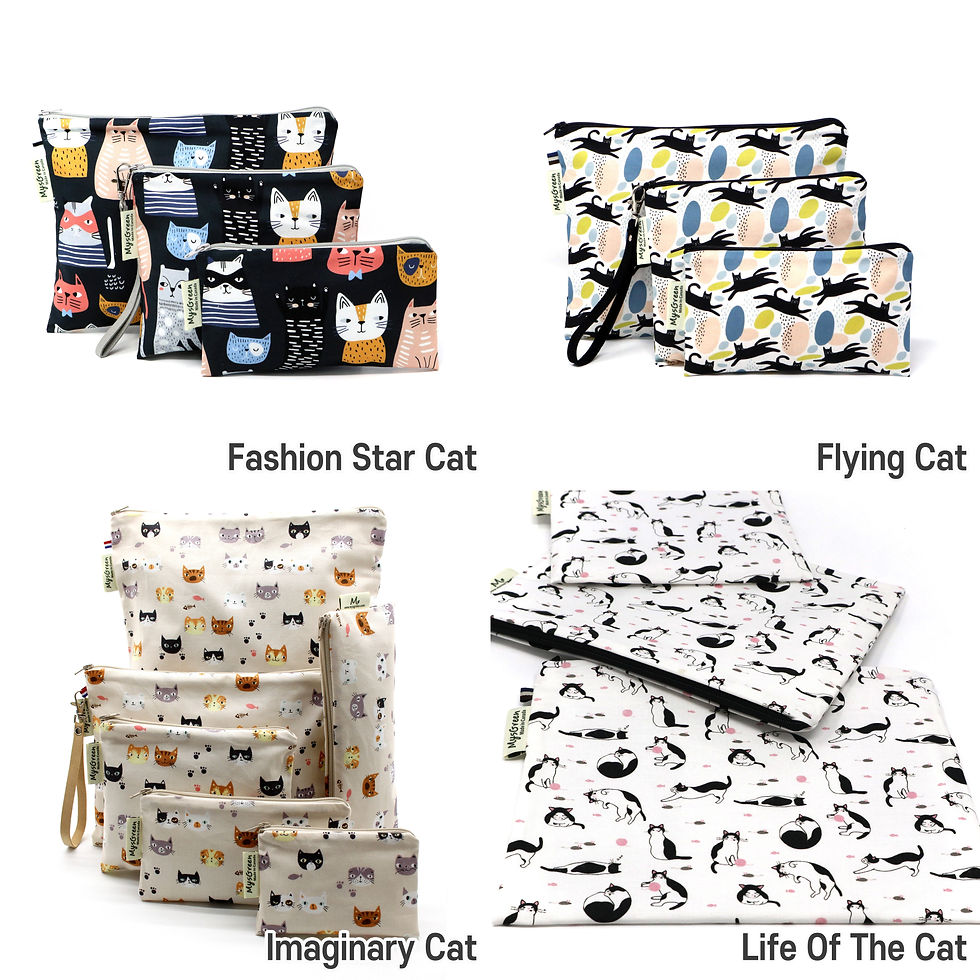 Thumbnail: Animal, Dog Puppy & Cat print reusable pouch sets Washable waterproof bag