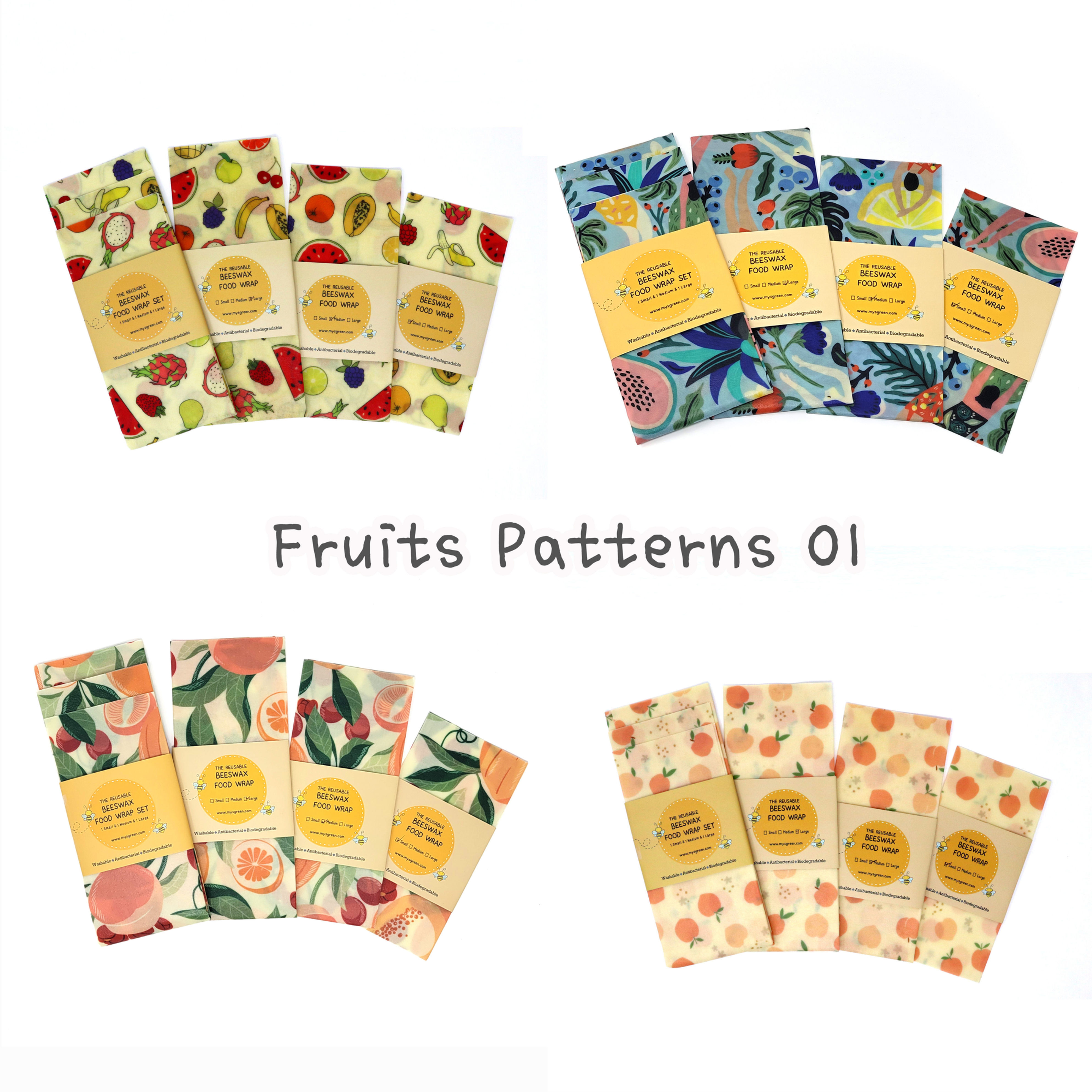 Fruit Peach Reusable Beeswax food wraps, Washable Wax wrap paper, Zero waste