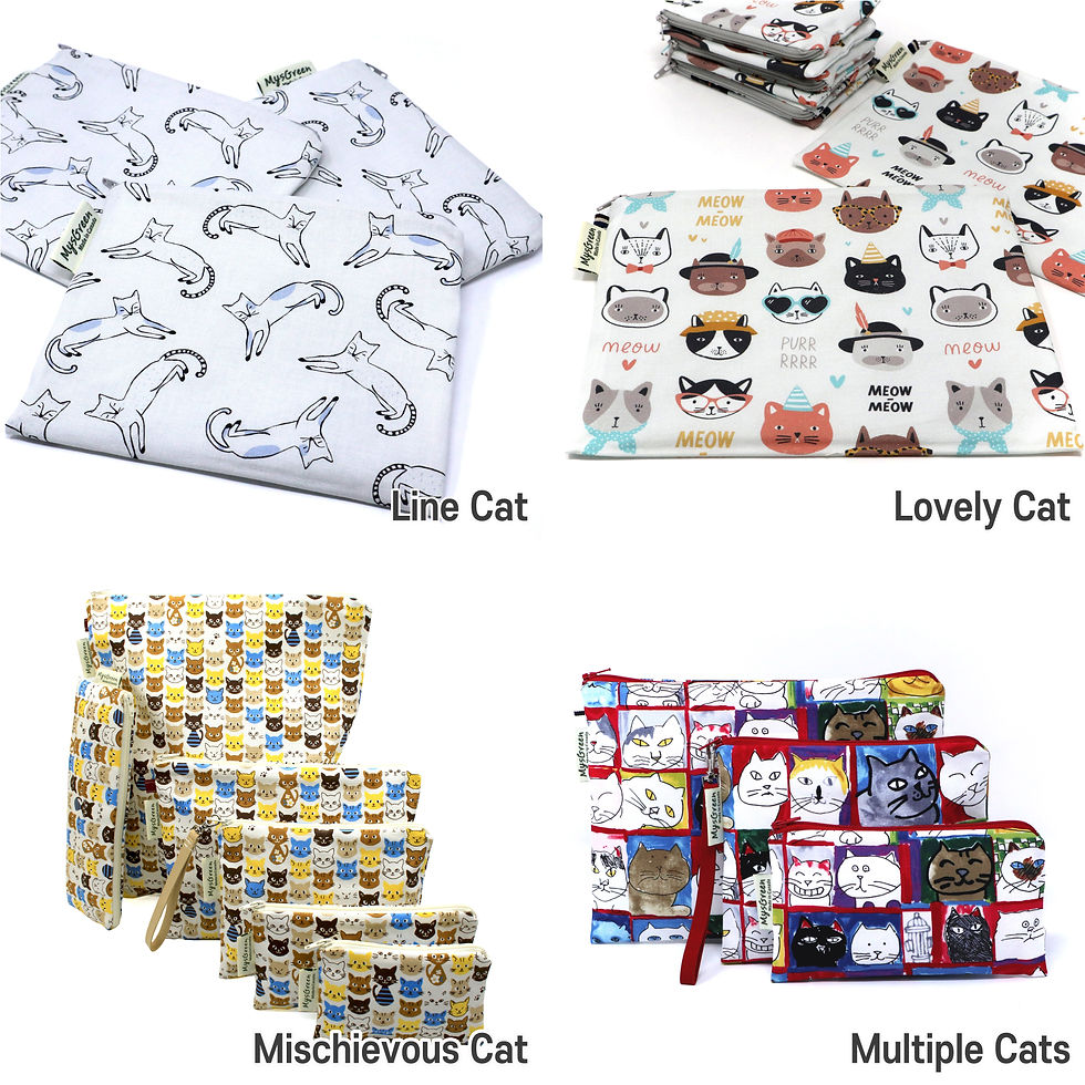 Thumbnail: Animal, Dog Puppy & Cat print reusable pouch sets Washable waterproof bag