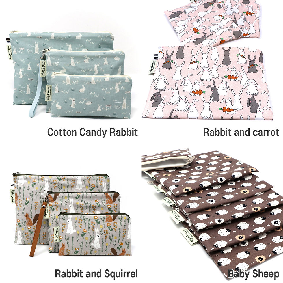 Thumbnail: Animal, Bear Monkey Rabbit print reusable pouch set Washable waterproof bag