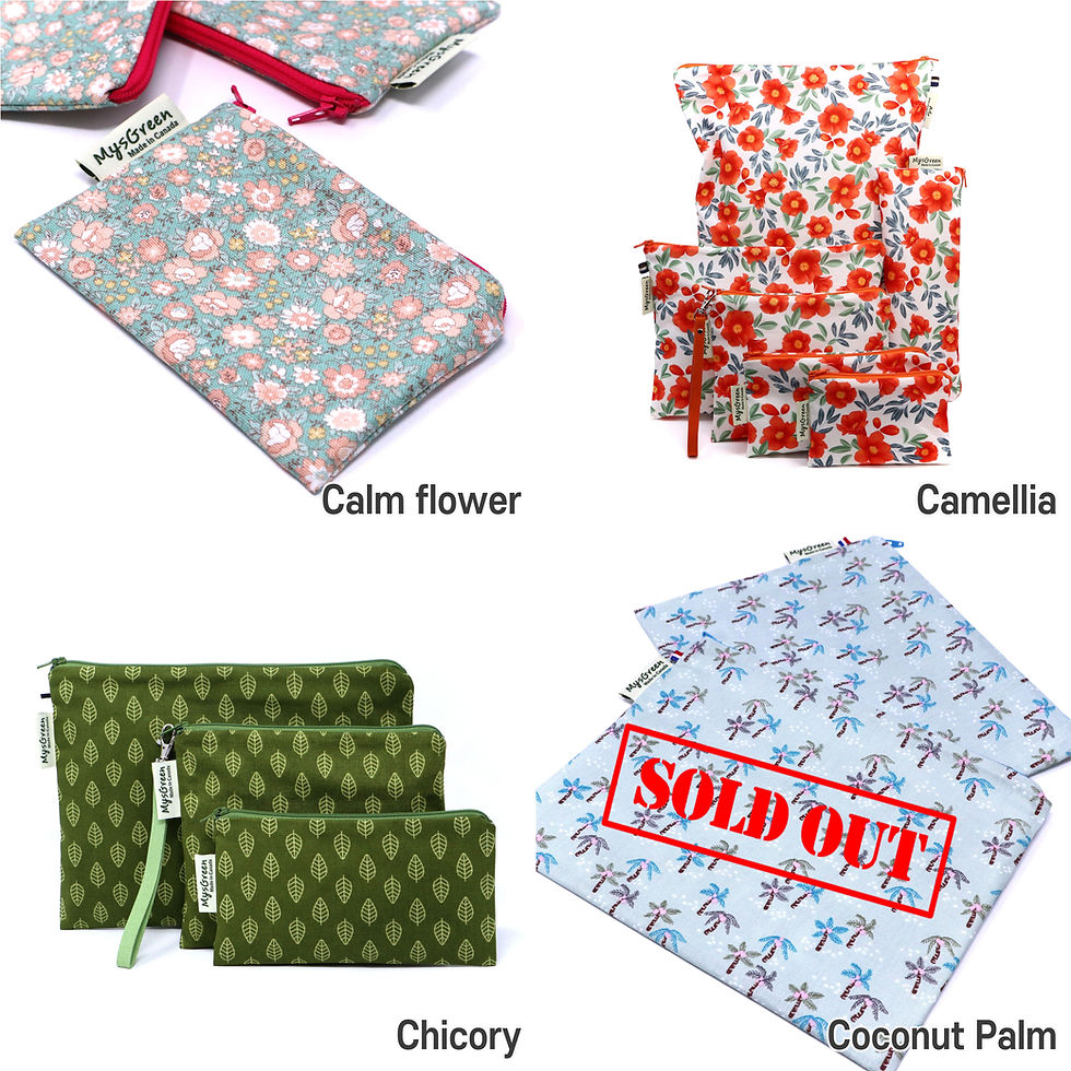 Thumbnail: Floral, Plant print reusable pouch set Washable waterproof bag Zipper bag