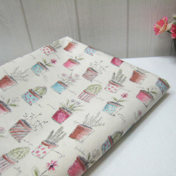 Thumbnail: Floral Patterns- Small Flowerpot, Oxford Cotton Fabric by the yard,Free Shipping