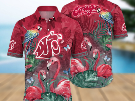 NCAA Washington State Cougars Hawaiian Shirt Pink Flamingo And Palm Leaves