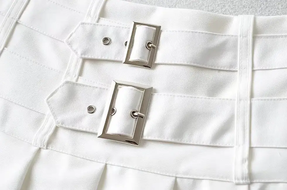 Thumbnail: Casual High-Waist Belt Pleated Skirt
