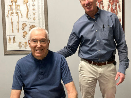 Pete Sutton, age 92, senior athlete with his chirporactor, Dr. Ken Donovan.