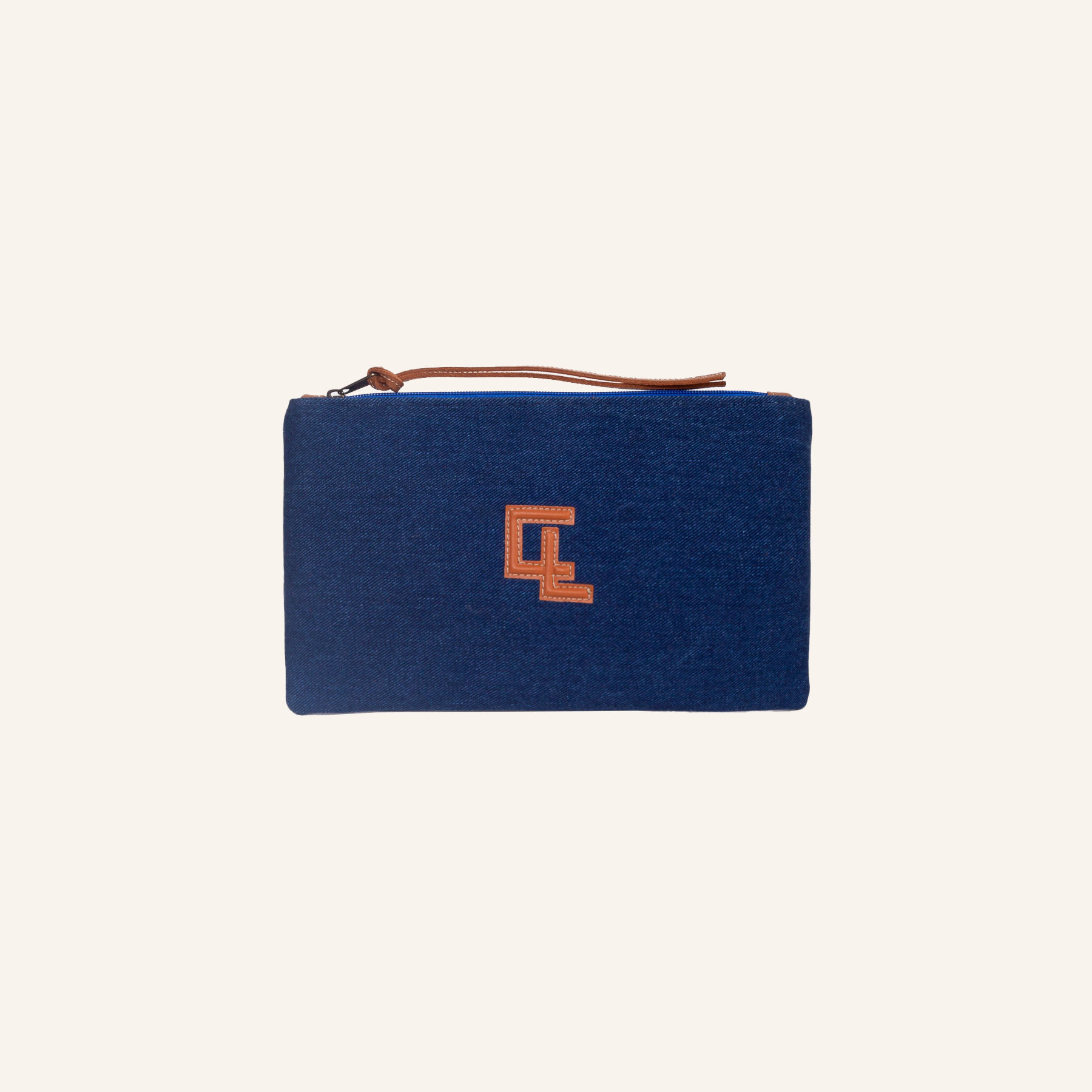 Denim Zipped Clutch Dark Blue