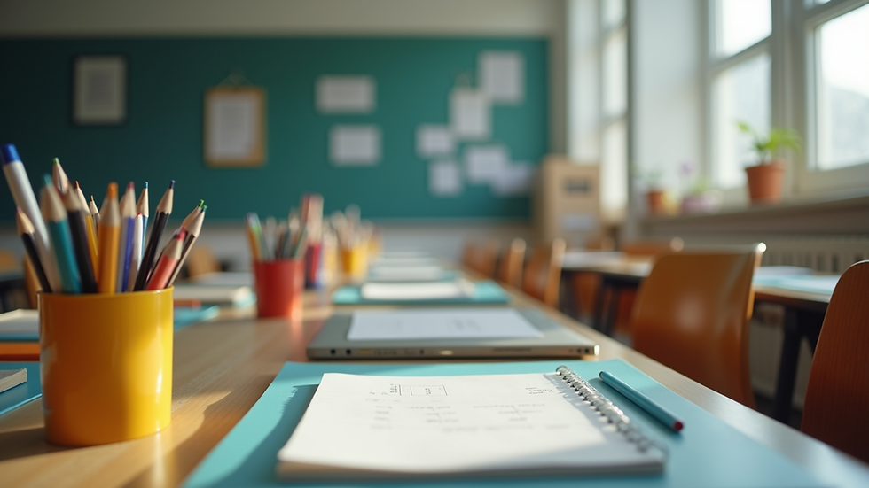 Eye-level view of a classroom with diverse learning tools arranged neatly
