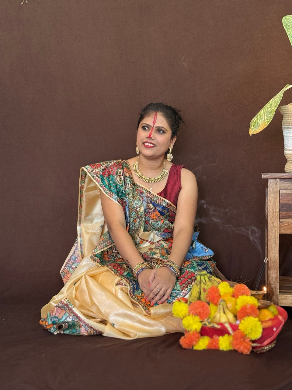 Thumbnail: Peacock & Fish Madhubani Silk Saree