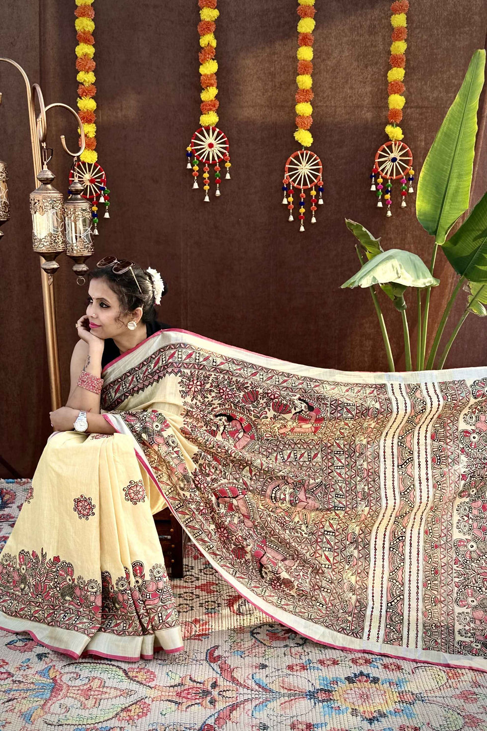 Thumbnail: Golden Glory Pure Silk Madhubani Saree