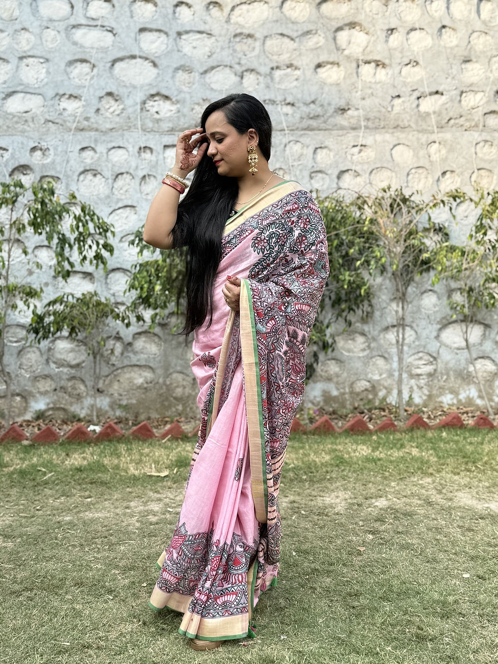 Thumbnail: Pink Village Life Madhubani Silk Saree