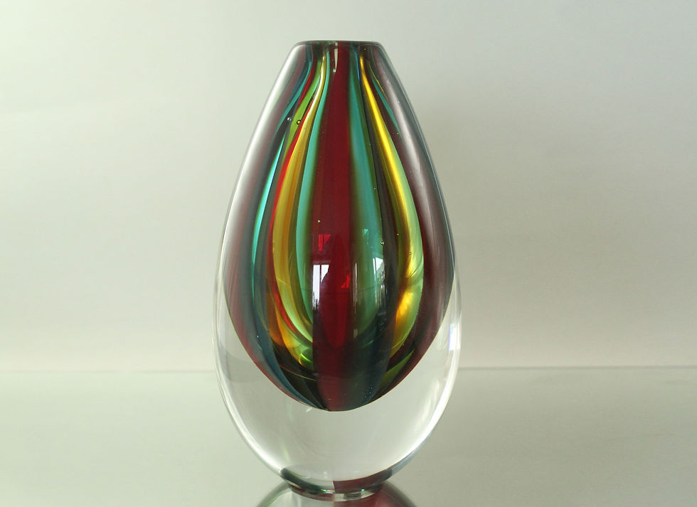 Miniaturbild: Lennart Nissmark Åhus Art Glass Vase Sculpture | Heavy Tricolor Cased