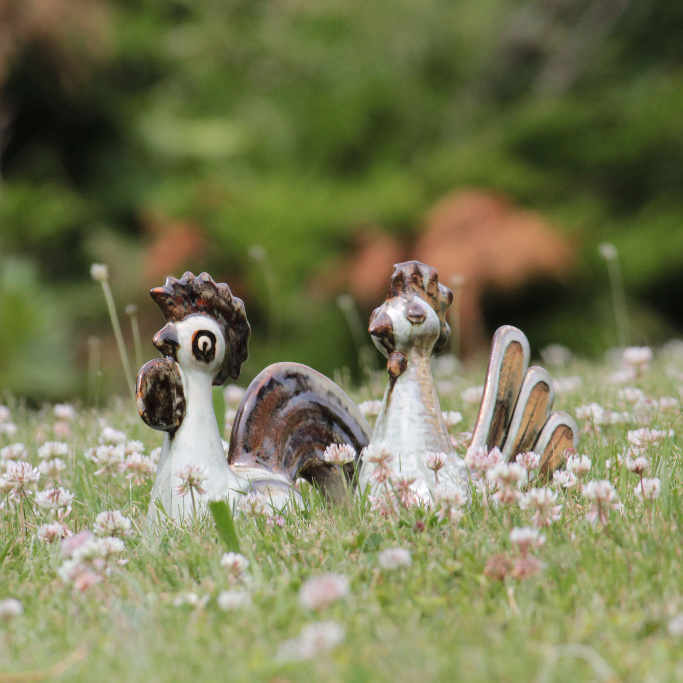 Joseph Simon for Søholm: Stoneware Rooster and Hen Sculptures