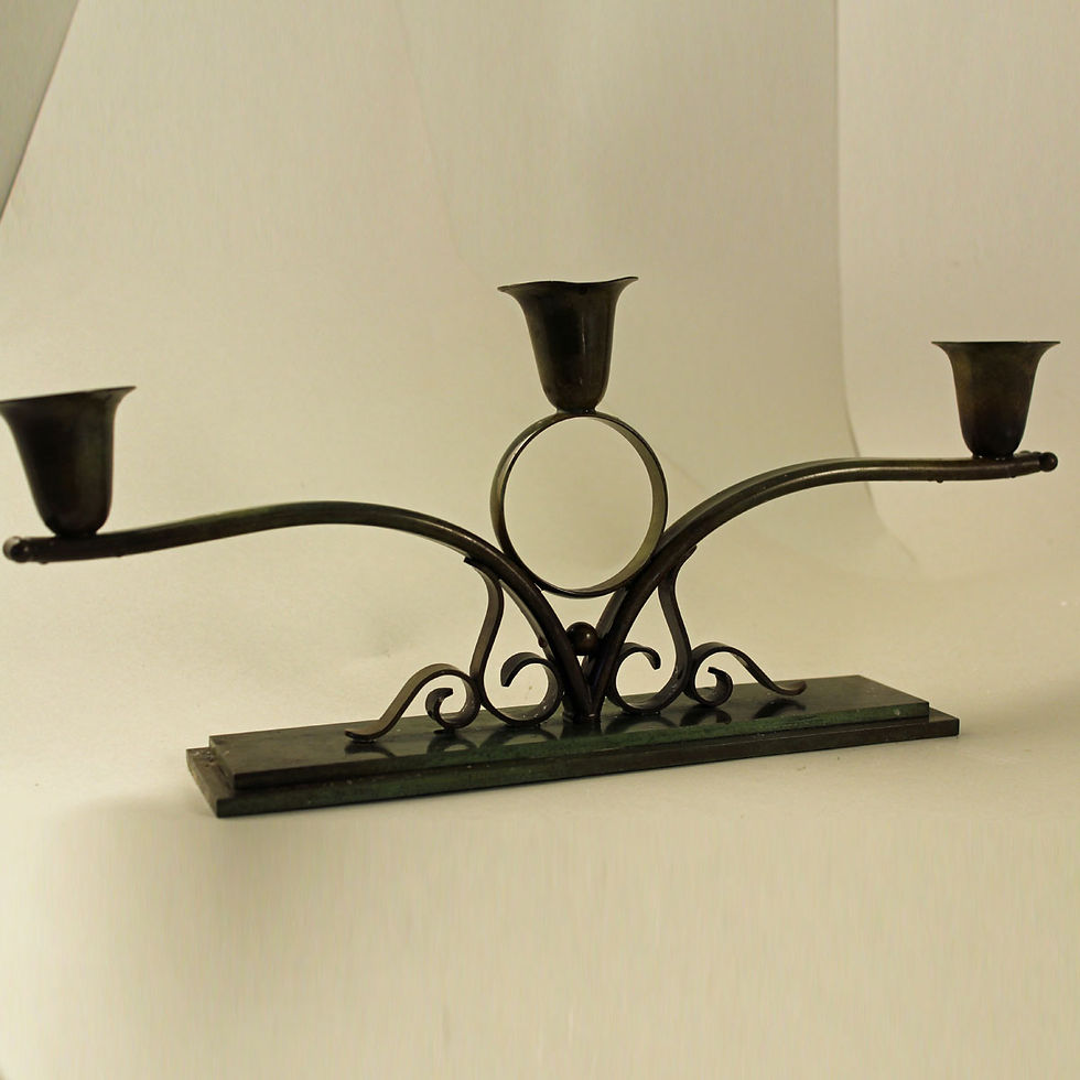 Thumbnail: Pair of Art Deco Bronze Candelabras, Aegte Bronce. Denmark