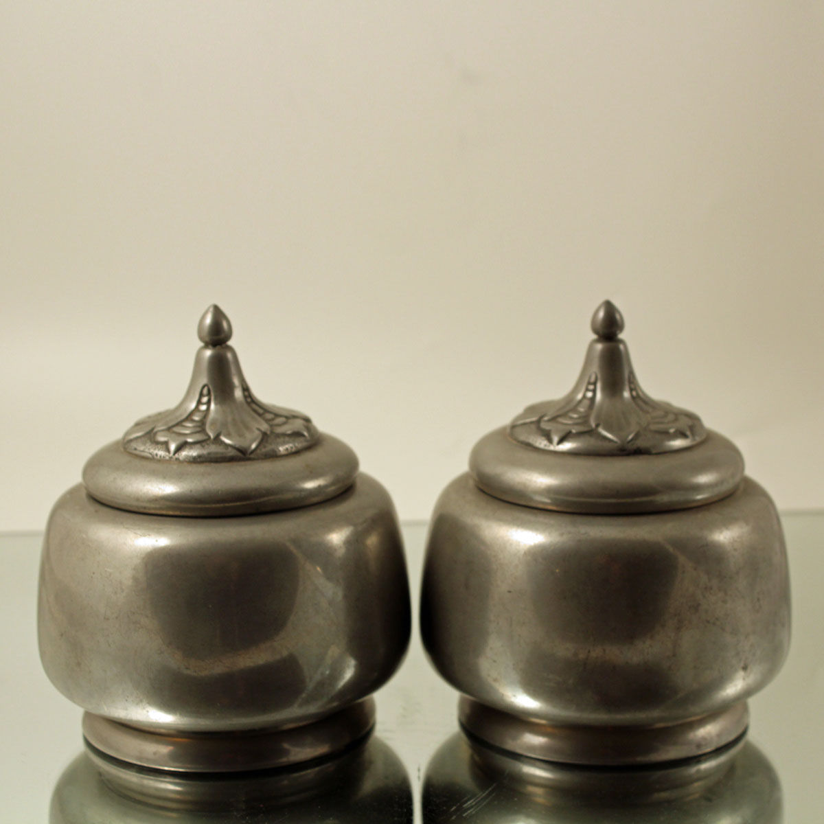 pair of ts and craft pewter lidded bowls by Mogens Ballin
