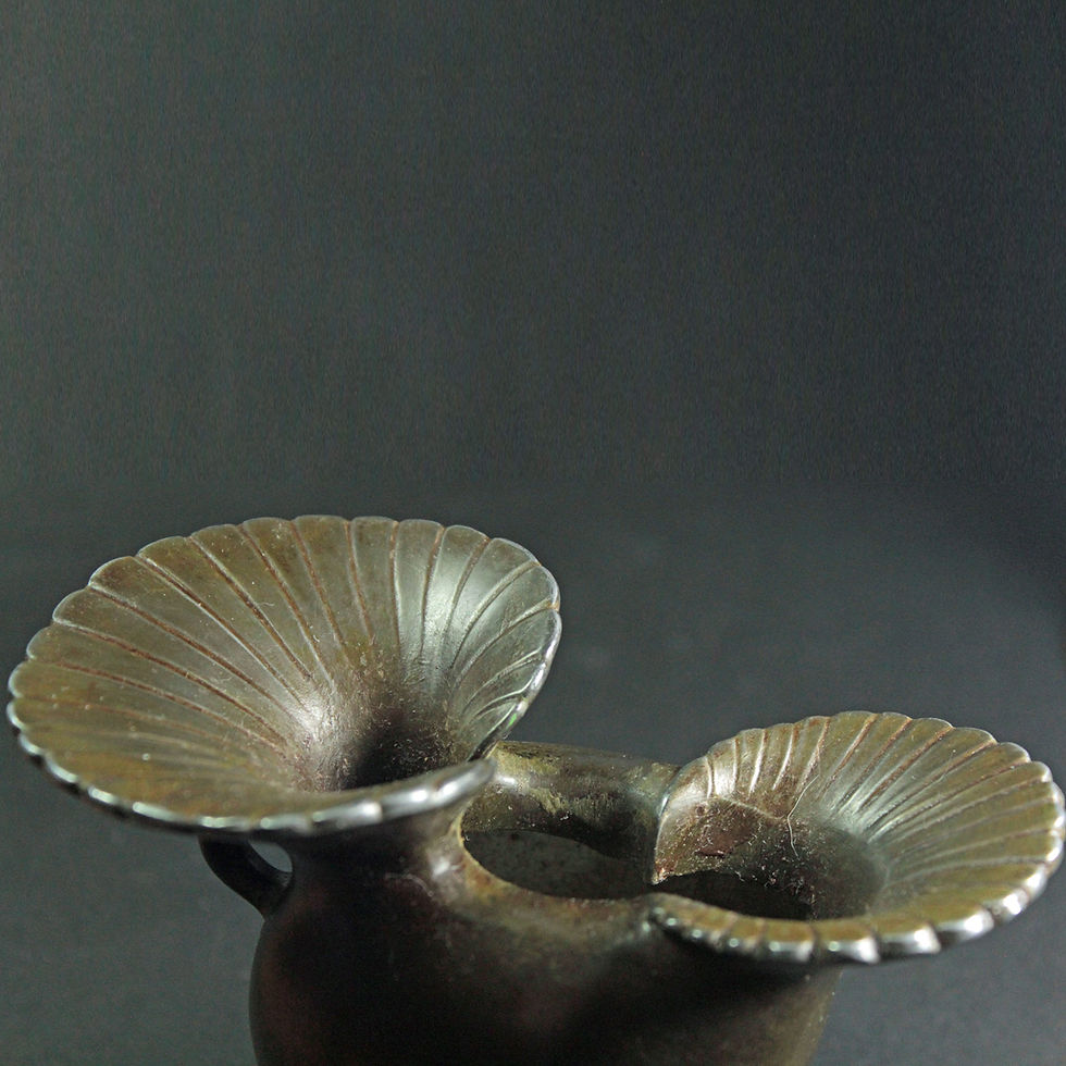 Close up on Just Andersen Senecio Disko Vase: Art Deco Model D118 Danish Metal